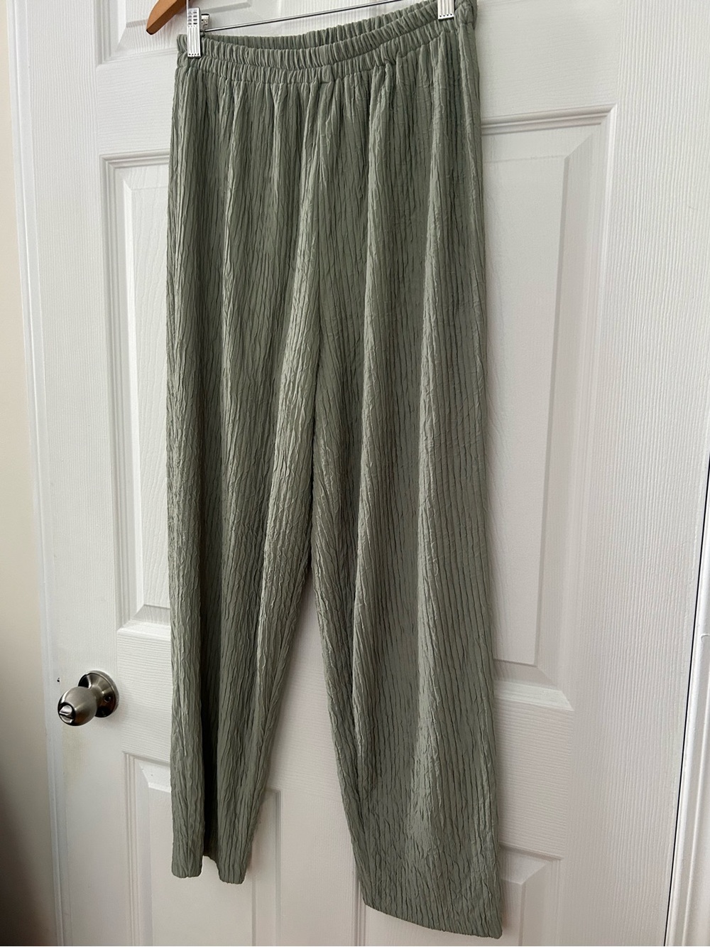 Vintage Sage Green Crinkle Wide Leg Pants